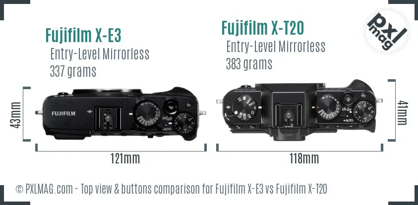 Fujifilm X-E3 vs Fujifilm X-T20 top view buttons comparison