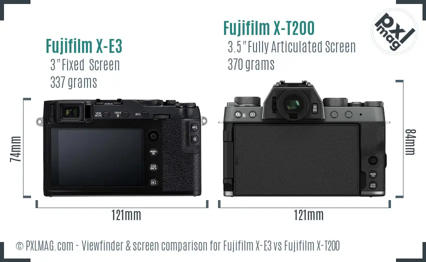 Fujifilm X-E3 vs Fujifilm X-T200 Screen and Viewfinder comparison
