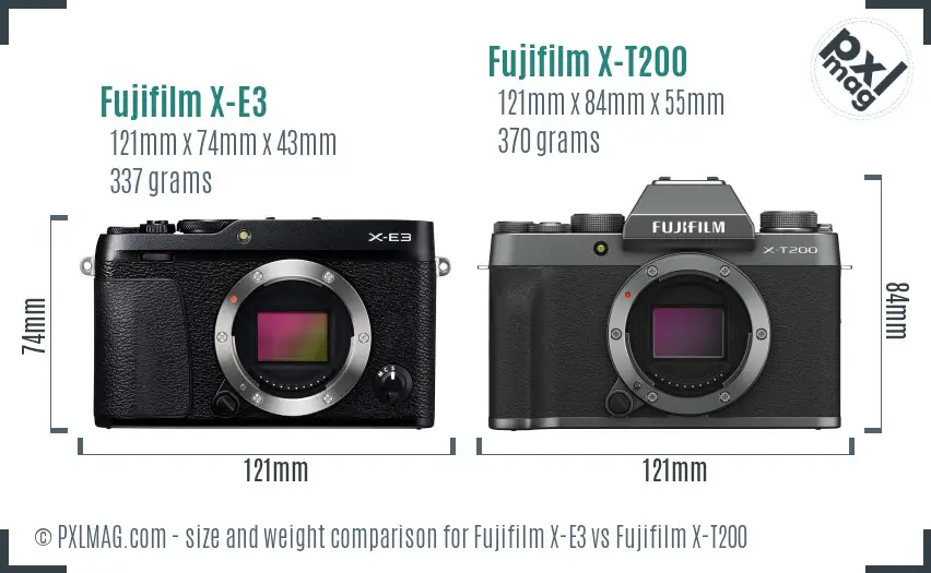 Fujifilm X-E3 vs Fujifilm X-T200 size comparison
