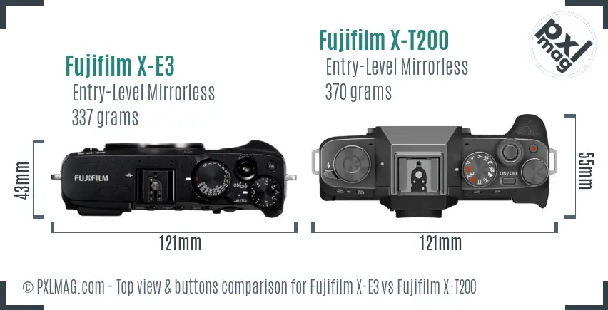 Fujifilm X-E3 vs Fujifilm X-T200 top view buttons comparison