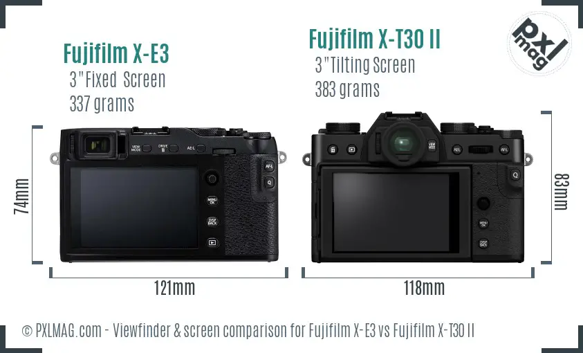 Fujifilm X-E3 vs Fujifilm X-T30 II Screen and Viewfinder comparison