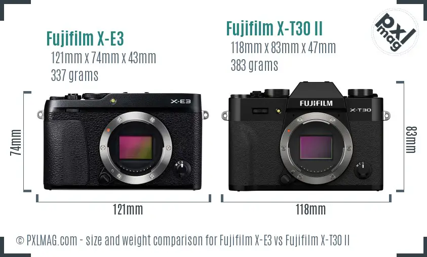 Fujifilm X-E3 vs Fujifilm X-T30 II size comparison