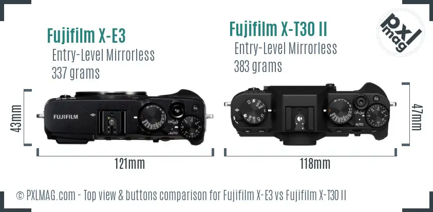 Fujifilm X-E3 vs Fujifilm X-T30 II top view buttons comparison