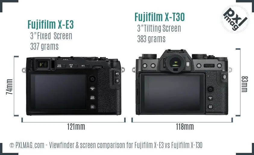 Fujifilm X-E3 vs Fujifilm X-T30 Screen and Viewfinder comparison