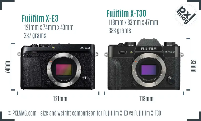 Fujifilm X-E3 vs Fujifilm X-T30 size comparison