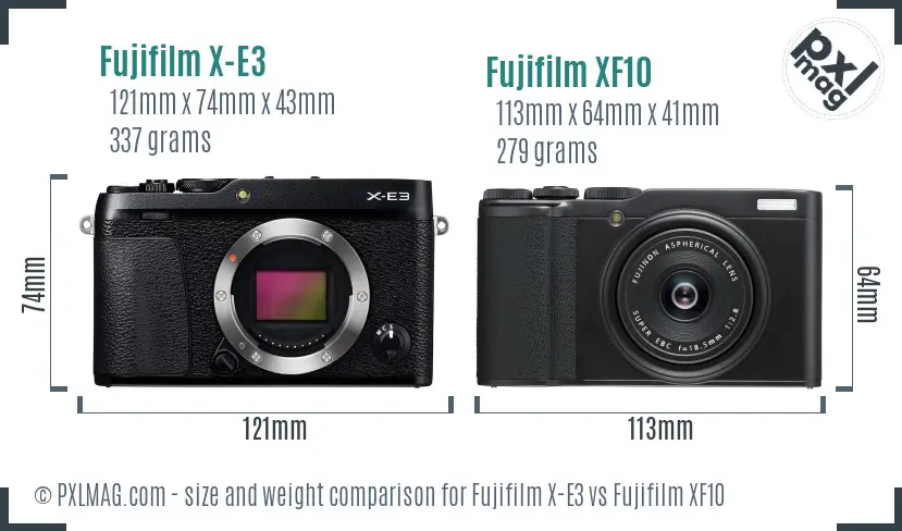 Fujifilm X-E3 vs Fujifilm XF10 size comparison