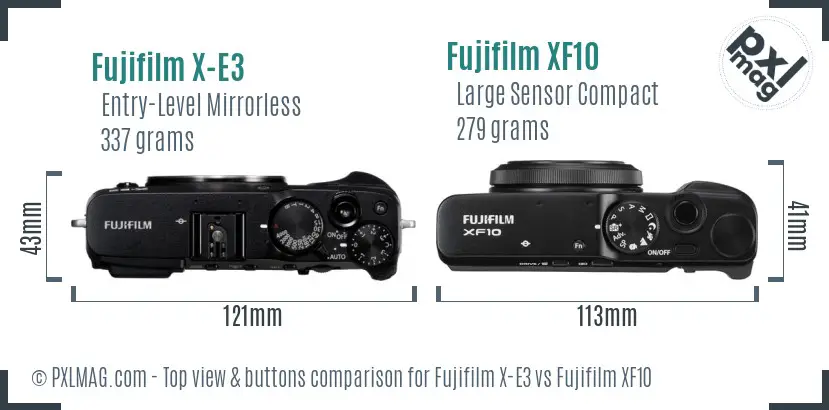 Fujifilm X-E3 vs Fujifilm XF10 top view buttons comparison