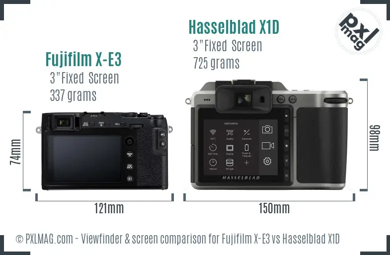 Fujifilm X-E3 vs Hasselblad X1D Screen and Viewfinder comparison