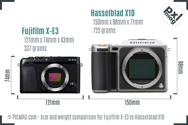 Fujifilm X-E3 vs Hasselblad X1D size comparison