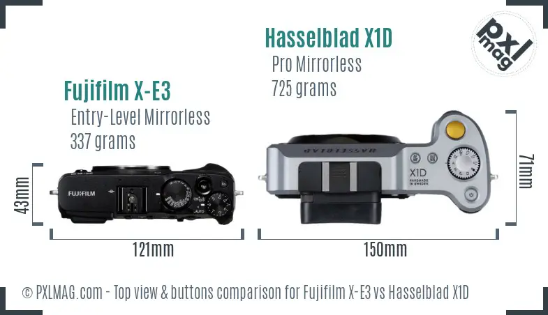 Fujifilm X-E3 vs Hasselblad X1D top view buttons comparison