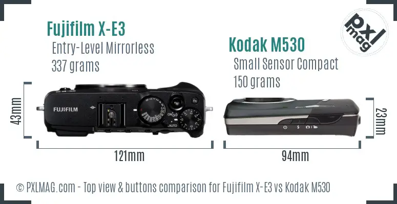 Fujifilm X-E3 vs Kodak M530 top view buttons comparison