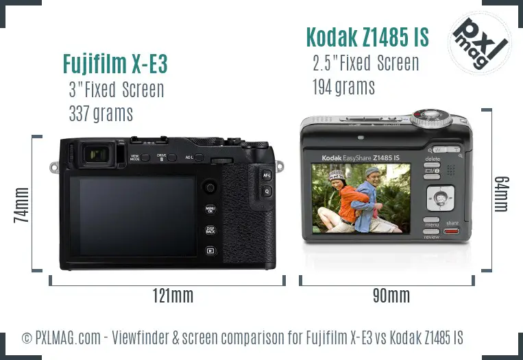 Fujifilm X-E3 vs Kodak Z1485 IS Screen and Viewfinder comparison