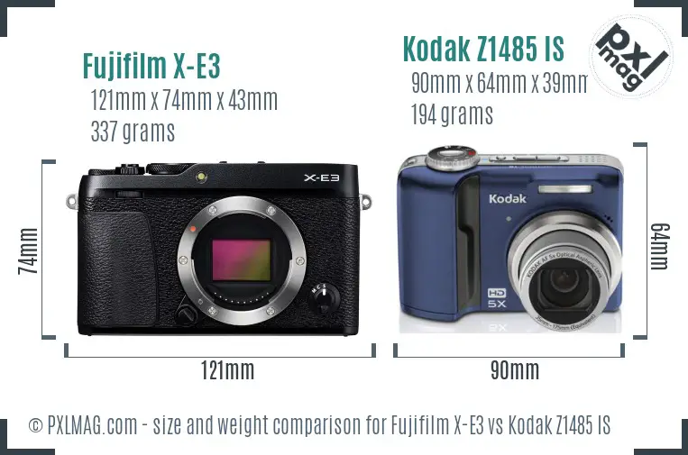Fujifilm X-E3 vs Kodak Z1485 IS size comparison