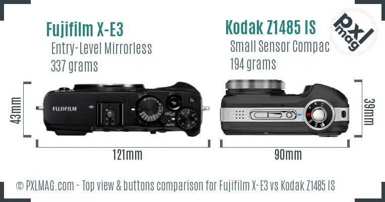 Fujifilm X-E3 vs Kodak Z1485 IS top view buttons comparison
