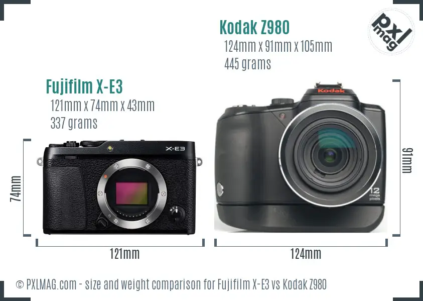 Fujifilm X-E3 vs Kodak Z980 size comparison