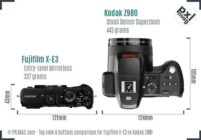 Fujifilm X-E3 vs Kodak Z980 top view buttons comparison