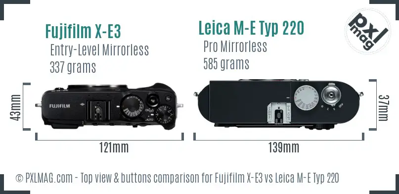 Fujifilm X-E3 vs Leica M-E Typ 220 top view buttons comparison
