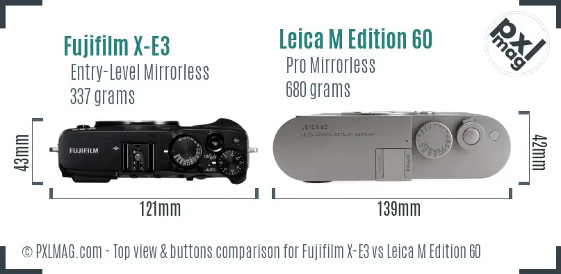 Fujifilm X-E3 vs Leica M Edition 60 top view buttons comparison