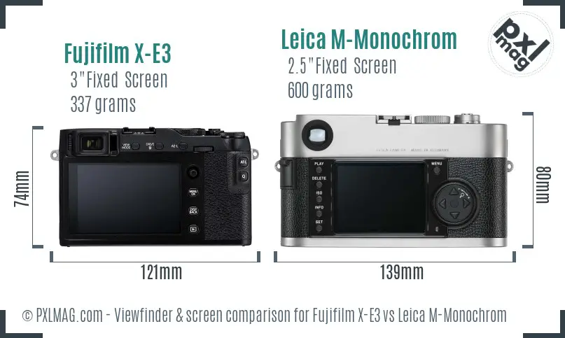Fujifilm X-E3 vs Leica M-Monochrom Screen and Viewfinder comparison