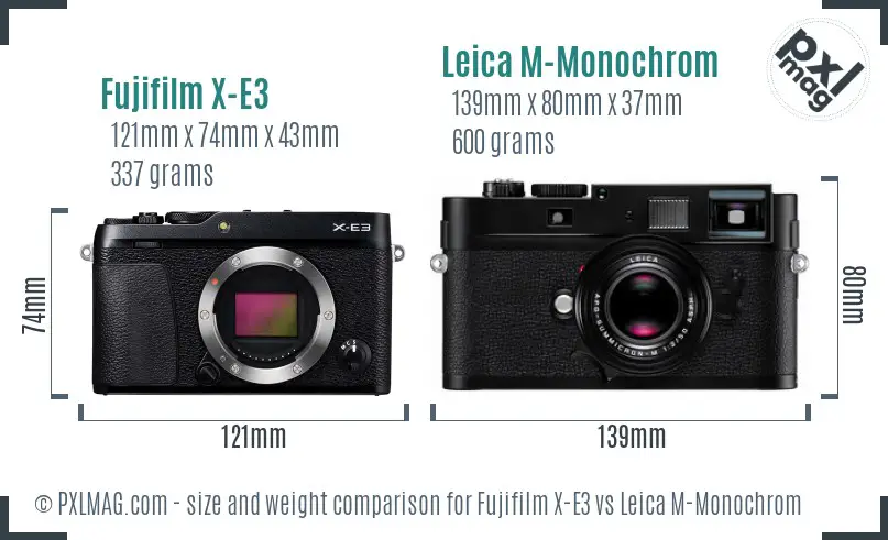 Fujifilm X-E3 vs Leica M-Monochrom size comparison