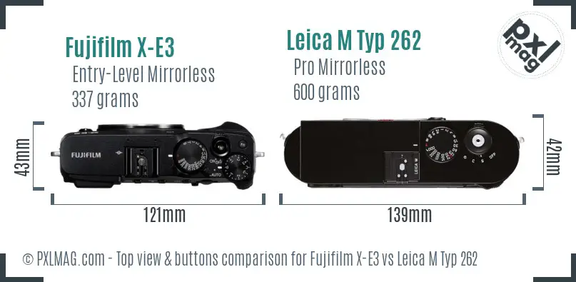 Fujifilm X-E3 vs Leica M Typ 262 top view buttons comparison