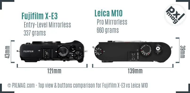 Fujifilm X-E3 vs Leica M10 top view buttons comparison