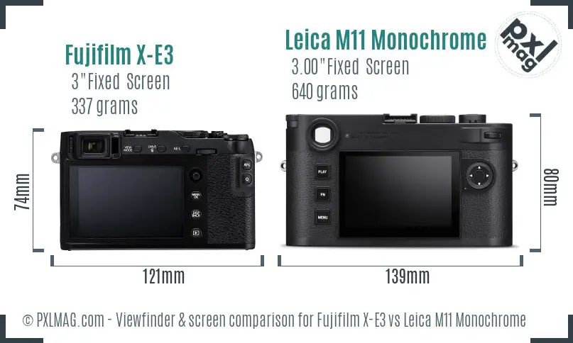 Fujifilm X-E3 vs Leica M11 Monochrome Screen and Viewfinder comparison