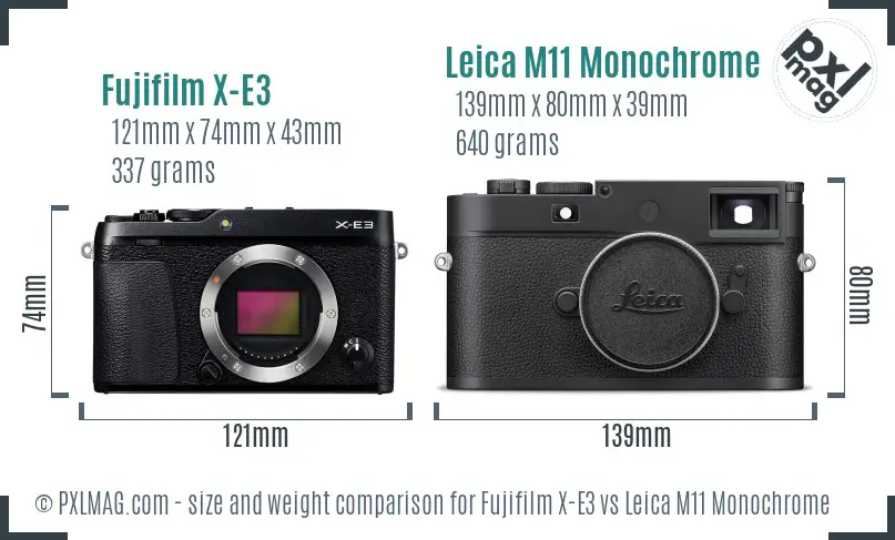 Fujifilm X-E3 vs Leica M11 Monochrome size comparison