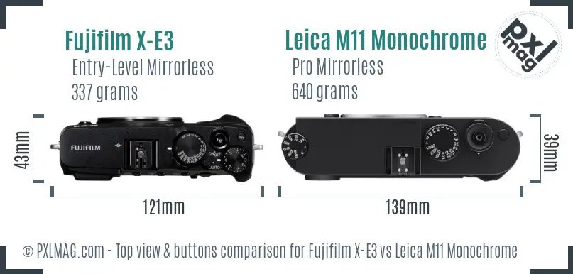 Fujifilm X-E3 vs Leica M11 Monochrome top view buttons comparison