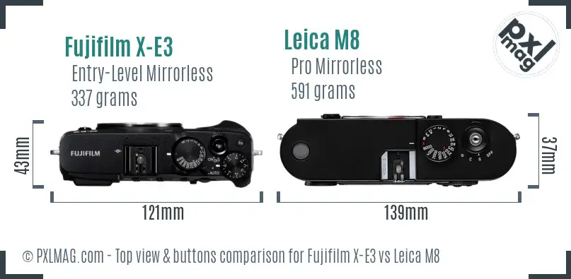 Fujifilm X-E3 vs Leica M8 top view buttons comparison