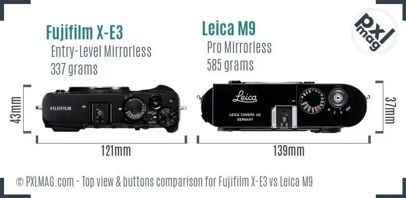 Fujifilm X-E3 vs Leica M9 top view buttons comparison