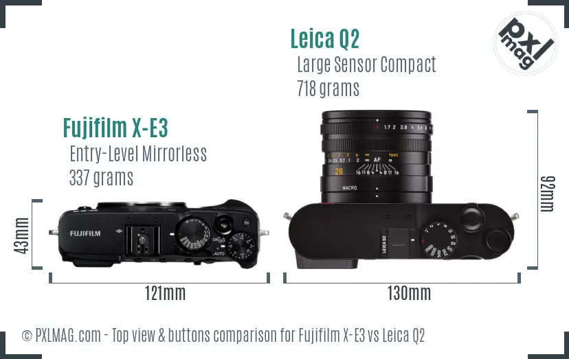 Fujifilm X-E3 vs Leica Q2 top view buttons comparison