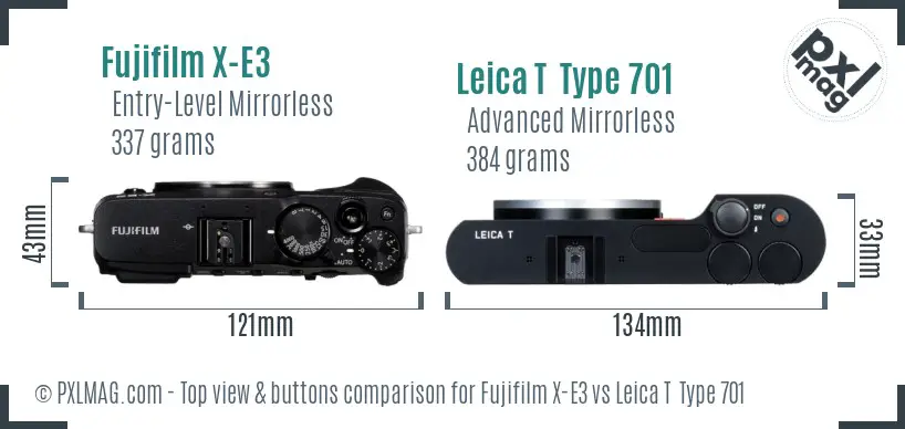 Fujifilm X-E3 vs Leica T  Type 701 top view buttons comparison