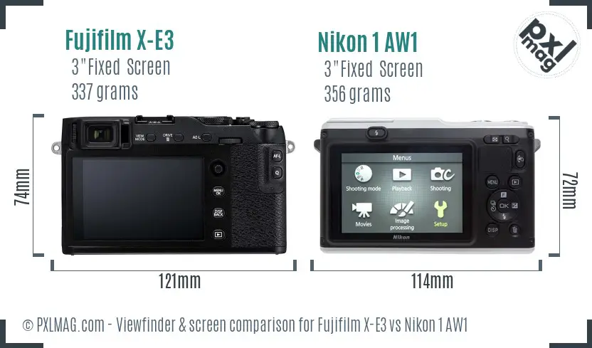 Fujifilm X-E3 vs Nikon 1 AW1 Screen and Viewfinder comparison