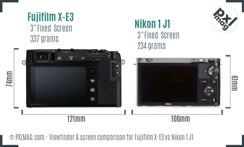 Fujifilm X-E3 vs Nikon 1 J1 Screen and Viewfinder comparison