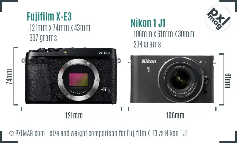 Fujifilm X-E3 vs Nikon 1 J1 size comparison