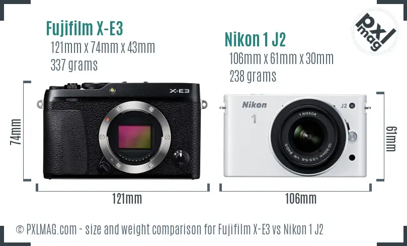Fujifilm X-E3 vs Nikon 1 J2 size comparison