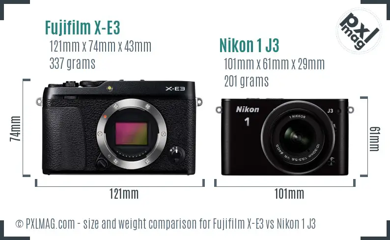 Fujifilm X-E3 vs Nikon 1 J3 size comparison