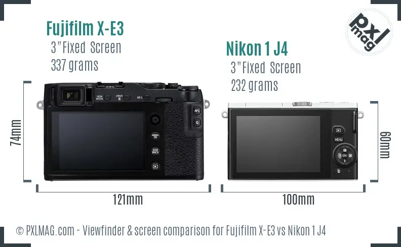 Fujifilm X-E3 vs Nikon 1 J4 Screen and Viewfinder comparison