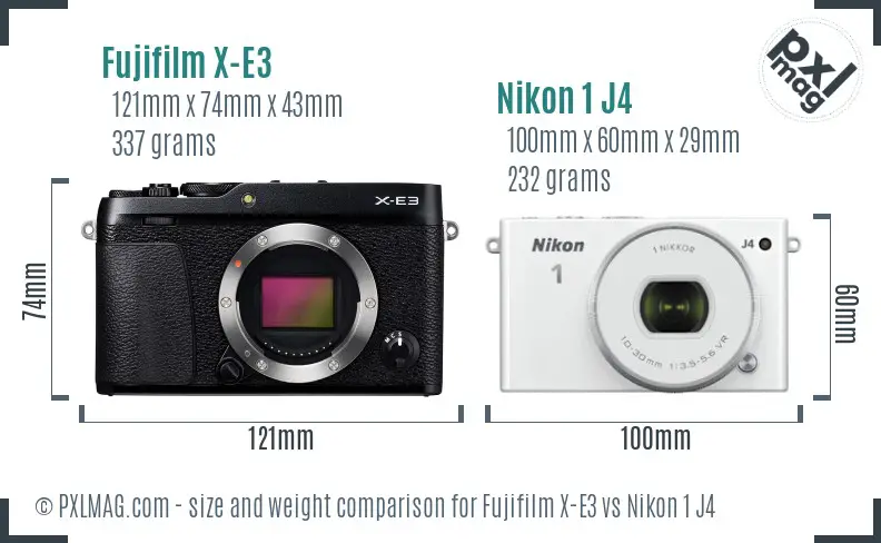 Fujifilm X-E3 vs Nikon 1 J4 size comparison