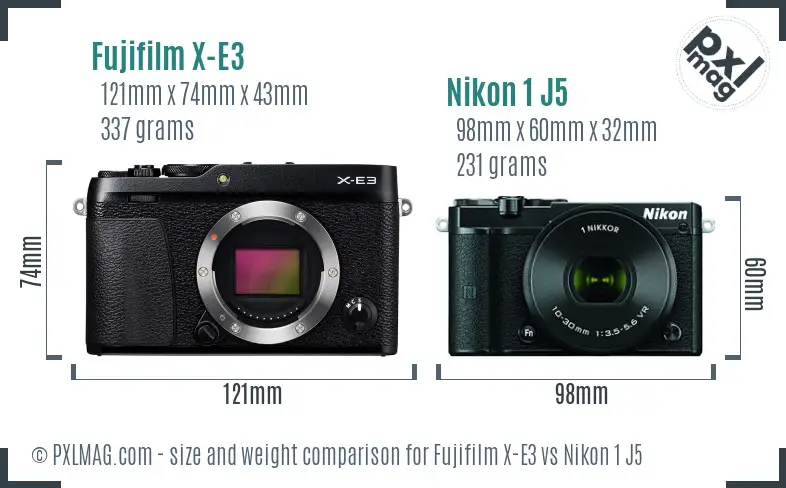 Fujifilm X-E3 vs Nikon 1 J5 size comparison