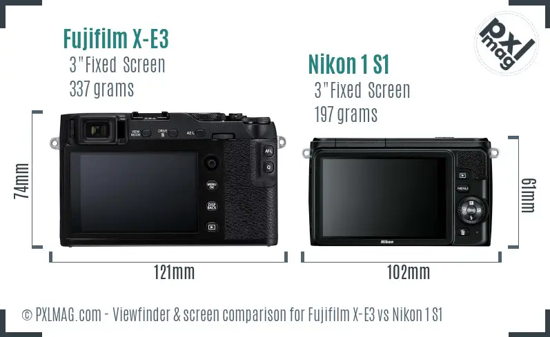 Fujifilm X-E3 vs Nikon 1 S1 Screen and Viewfinder comparison