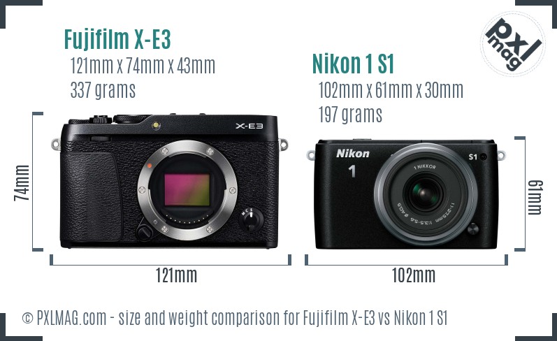 Fujifilm X-E3 vs Nikon 1 S1 size comparison