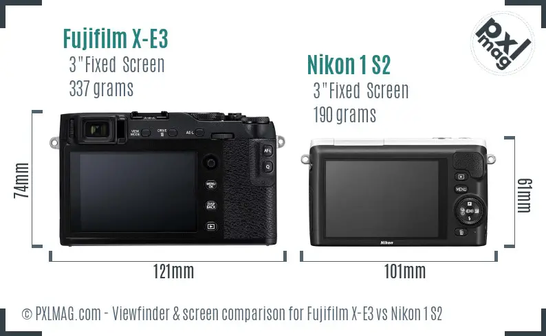 Fujifilm X-E3 vs Nikon 1 S2 Screen and Viewfinder comparison