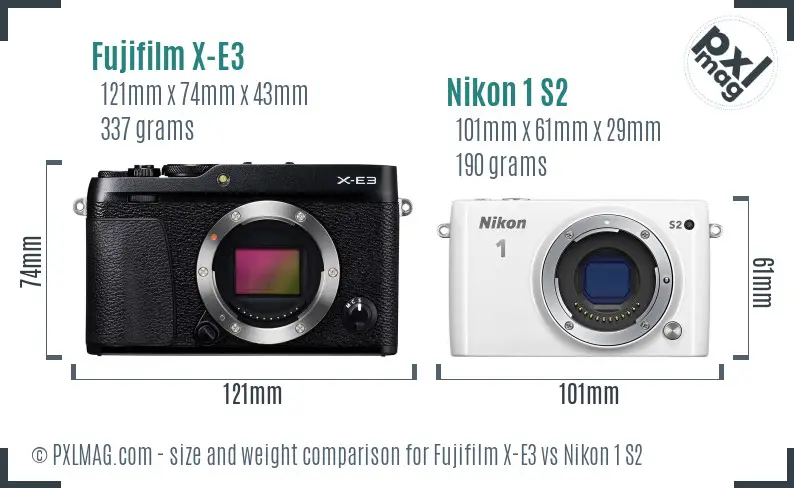 Fujifilm X-E3 vs Nikon 1 S2 size comparison
