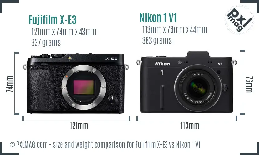 Fujifilm X-E3 vs Nikon 1 V1 size comparison
