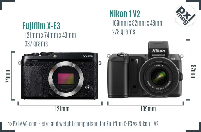 Fujifilm X-E3 vs Nikon 1 V2 size comparison Fujifilm X-E3 vs Nikon 1 V2 size comparison