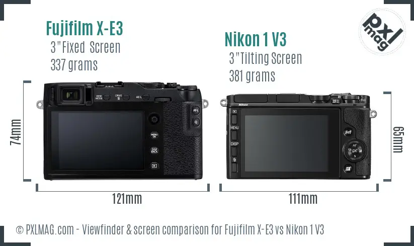 Fujifilm X-E3 vs Nikon 1 V3 Screen and Viewfinder comparison