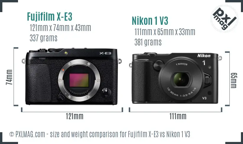 Fujifilm X-E3 vs Nikon 1 V3 size comparison