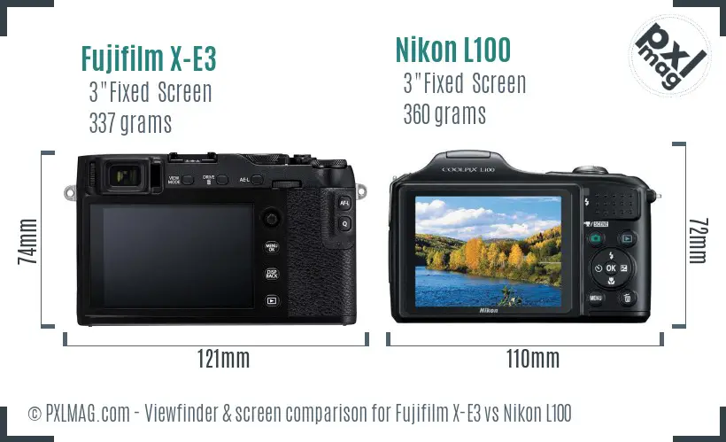 Fujifilm X-E3 vs Nikon L100 Screen and Viewfinder comparison
